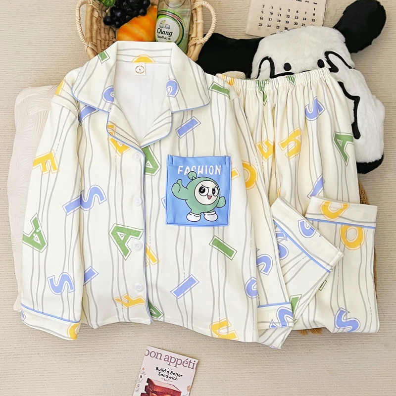 德绒加厚长袖新款男童保暖睡衣秋冬季卡通蛋仔儿童开衫家居服