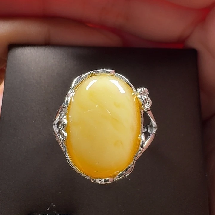 蜜蜡银S925镶嵌戒指戒指