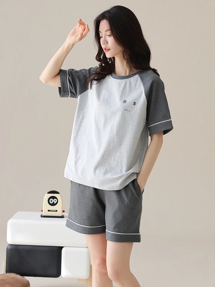 睡衣女2025夏天短袖短裤夏季休闲宽松加大码可外穿女士家居服套装
