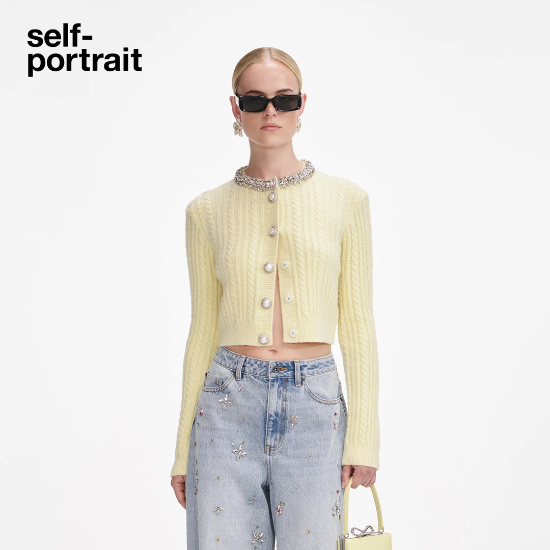self-portrait 2025秋冬新款奶油钻饰羊毛混纺针织毛衫外套上衣