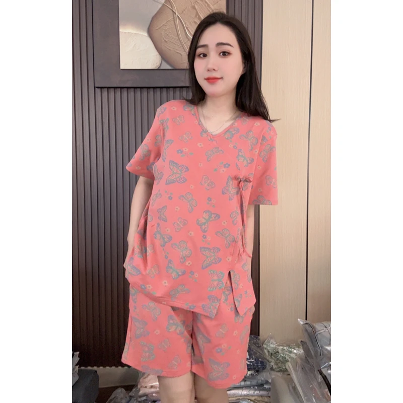 睡衣女夏款纯棉短袖短裤韩版休闲可外穿家居服套装（浮生若梦）