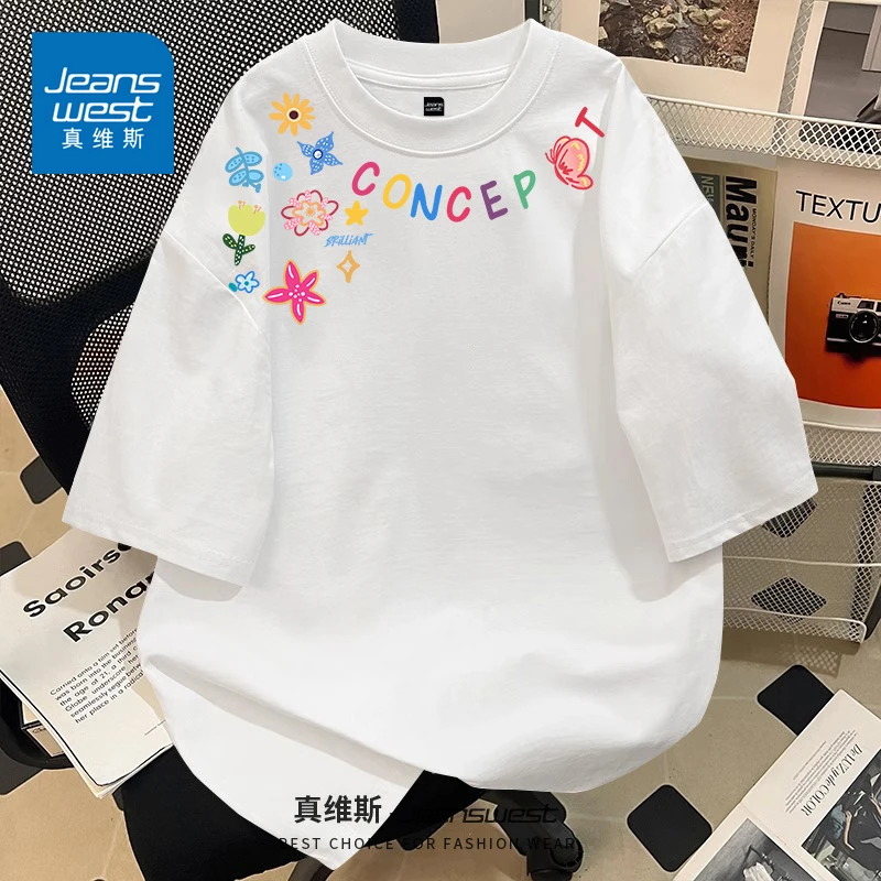 真维斯潮牌创意卡通涂鸦印花T恤男女同款美式高街情侣款圆领短袖