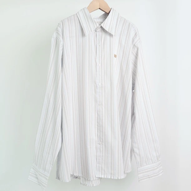 首播福利款AC同款男友风长袖条纹宽松中长款衬衣