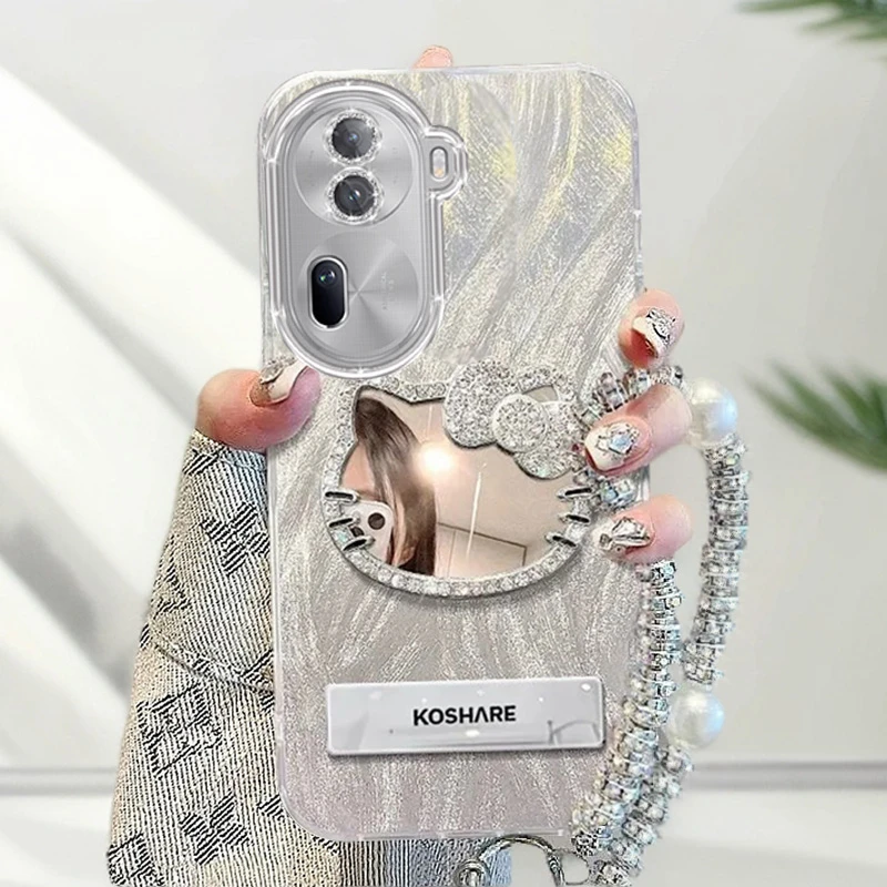 自带镜头膜OPPOReno11手机壳镶钻kt猫镜子PJH110全包reno11pro羽