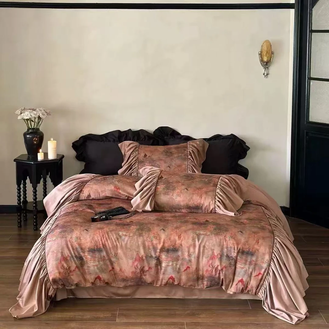 新中式四件套暮云春树富贵色织被套床单超柔时尚轻奢25657