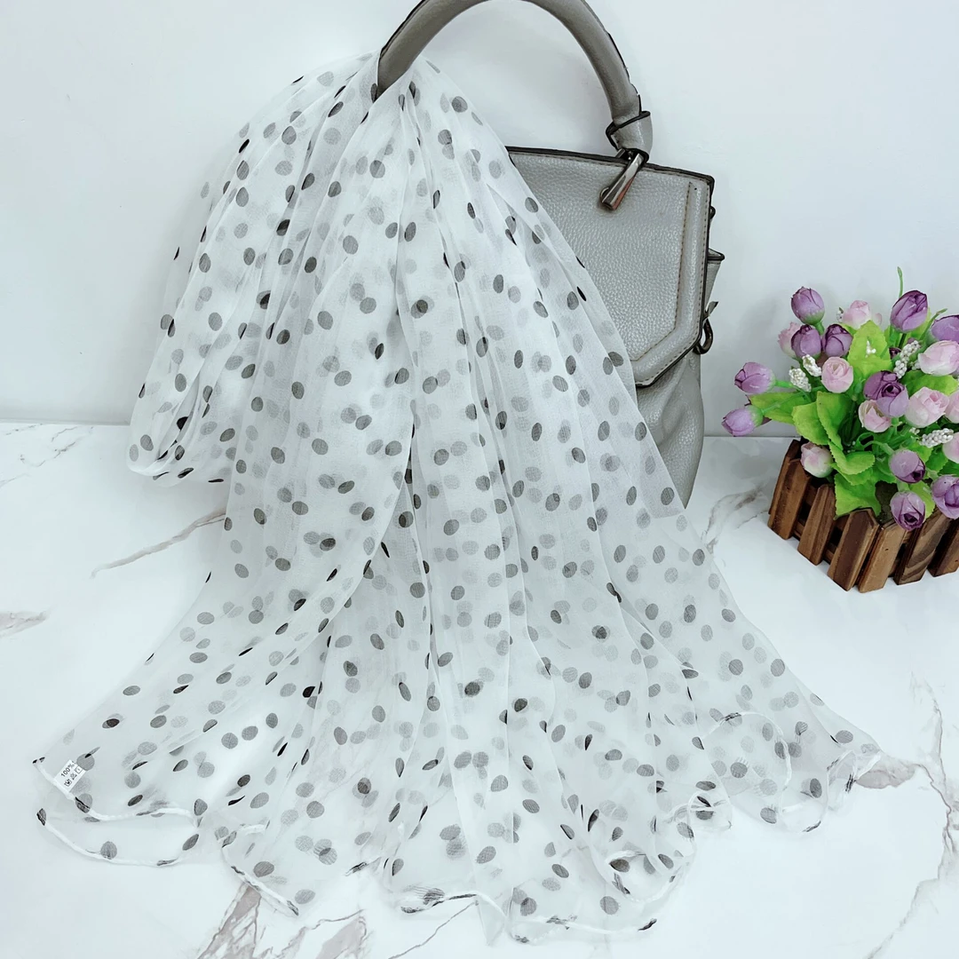 【白色圆点】法式洋气成人春夏薄款波点碎花圆点丝巾极简风白色女士