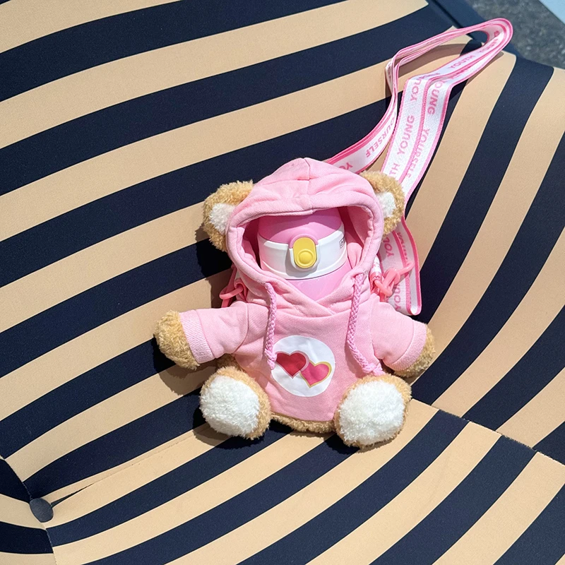 欢乐熊吸管保温杯316不锈钢网红可爱小学生创意卫衣杯套便携水杯