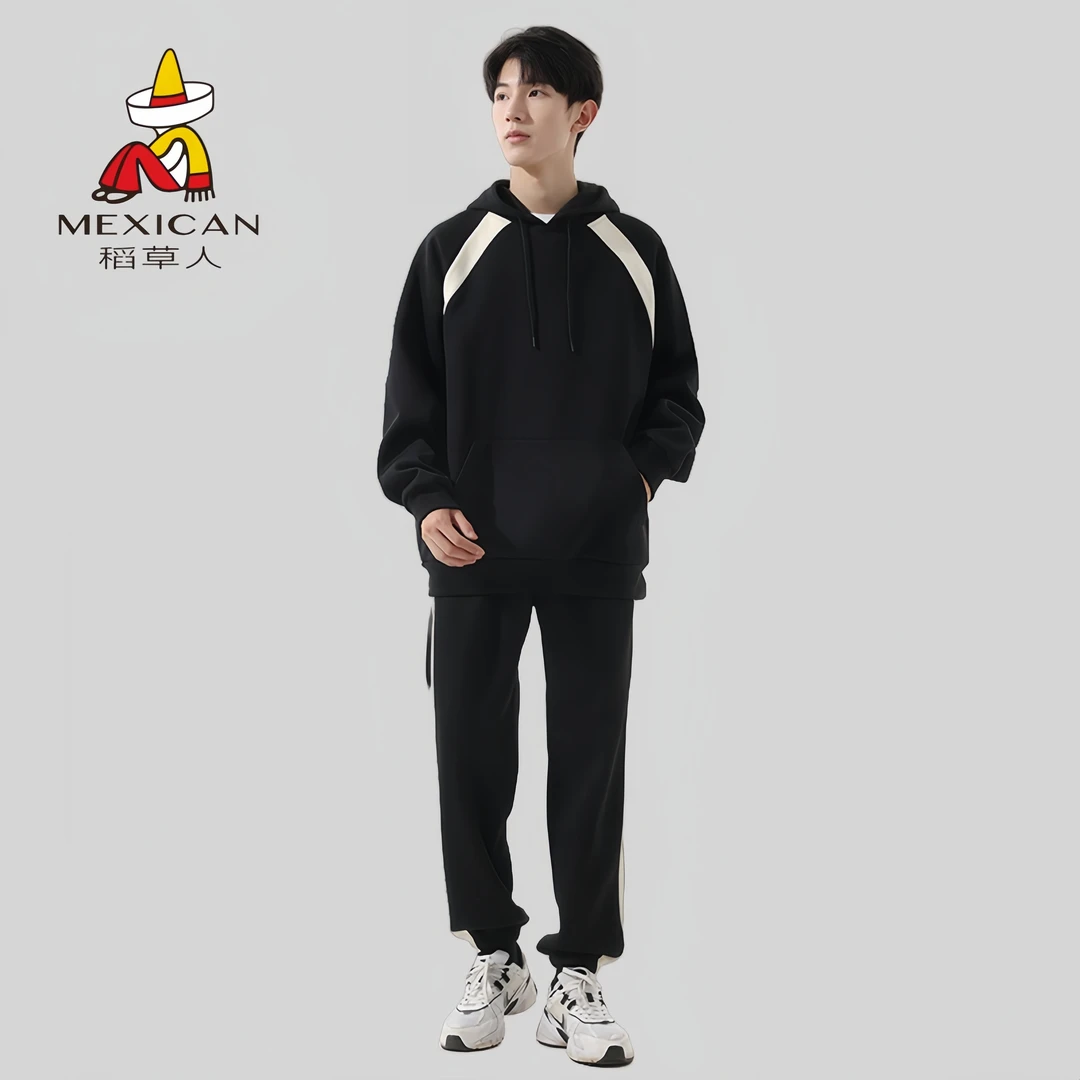 Mexican/稻草人户外卫衣套装秋冬季新款时尚潮牌百搭连帽套头休闲
