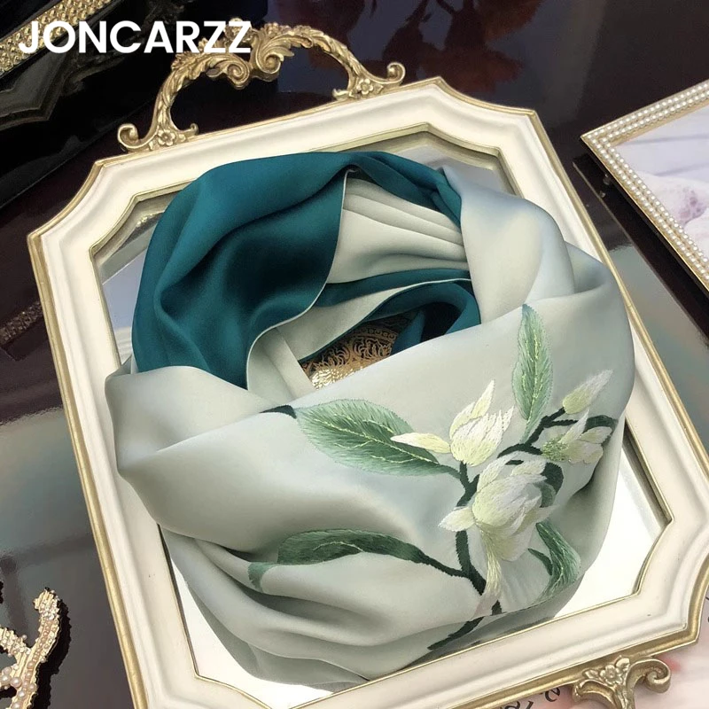 JONCARZZ苏绣丝巾礼盒送长辈兰花时尚国风刺绣桑蚕丝真丝围巾