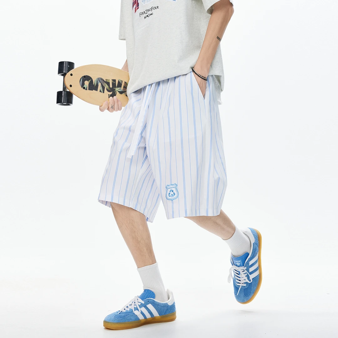 美式条纹薄款运动短裤男生夏季穿搭宽松百搭透气弹力速干五分裤子