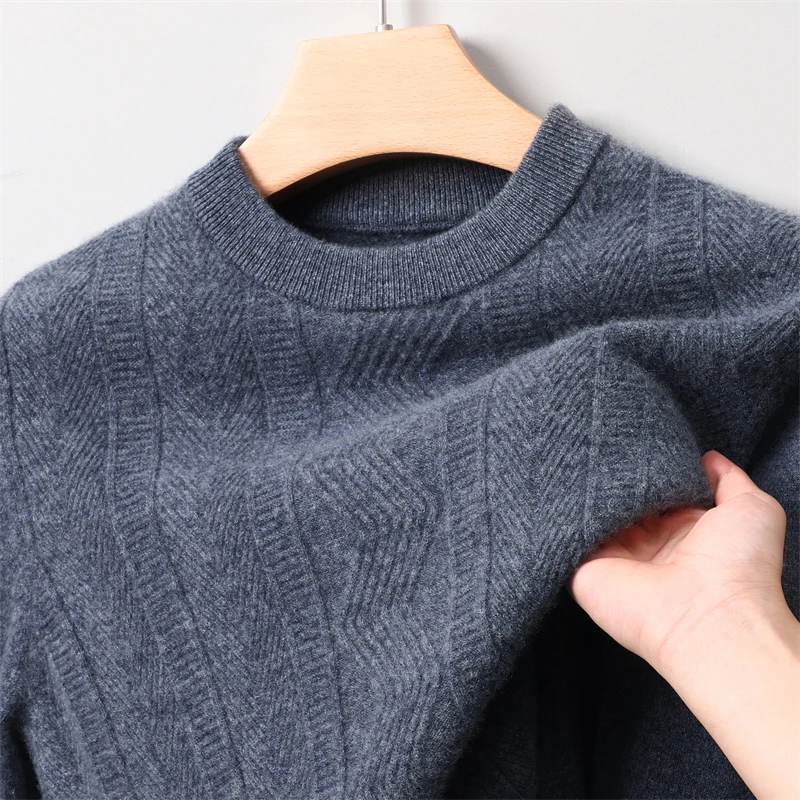 【源头工厂】纯羊毛衫100%男士羊毛衫半高领提花休闲毛衣男9862