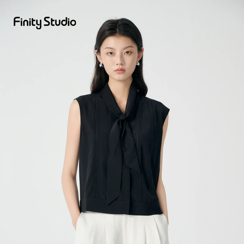 【粉丝专享】FINITY 25夏立体褶裥绣洞弹力桑蚕丝衬衫 F51AC1252B