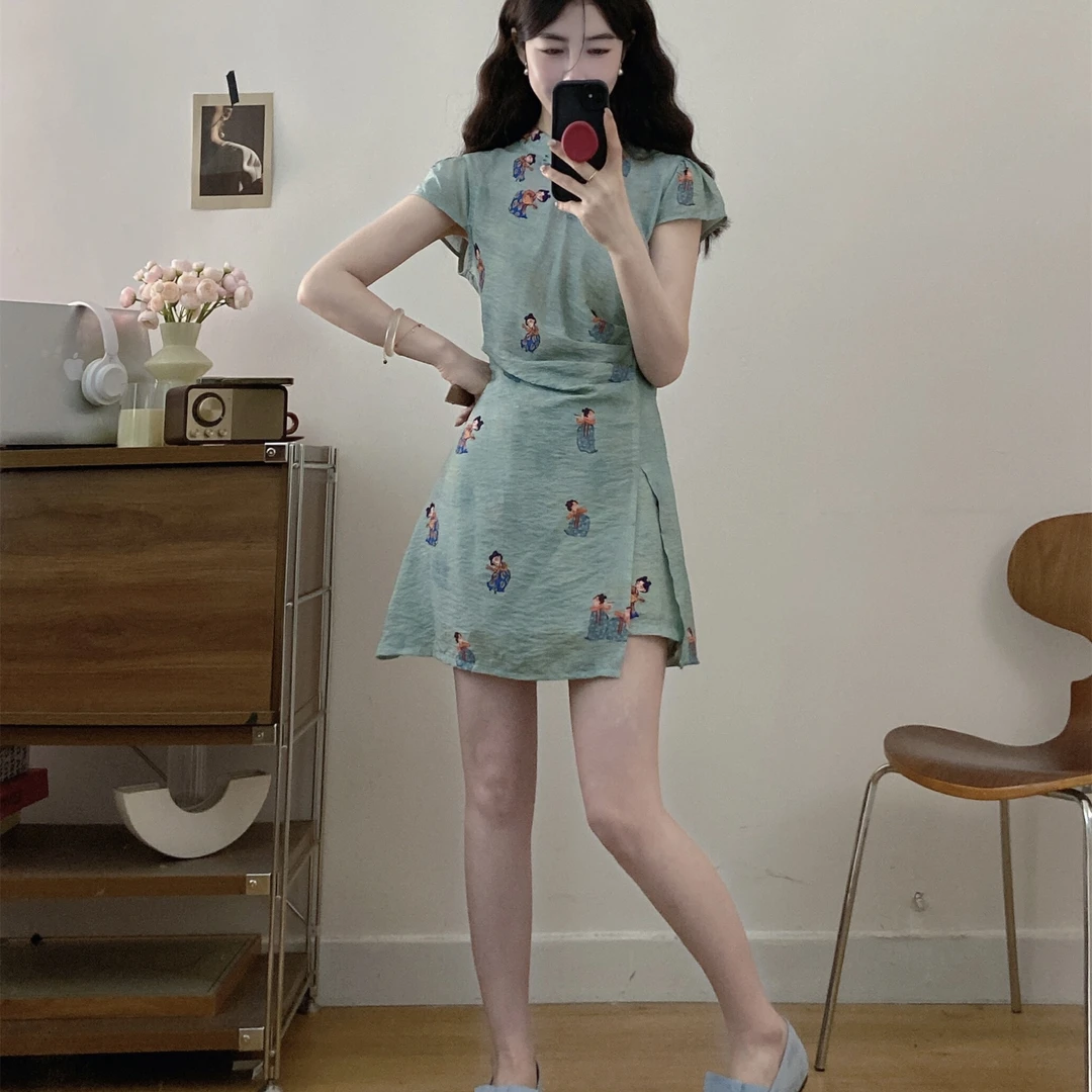 新中式气质国风收腰连衣裙女装2025夏季新款时尚短裤贵气温婉套装