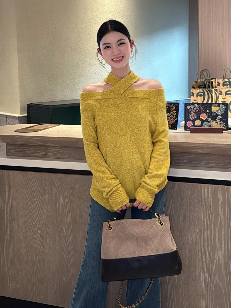2025新款李慧一 交叉焦点韩系设计感秋冬时尚宽松显瘦百搭宽毛衣
