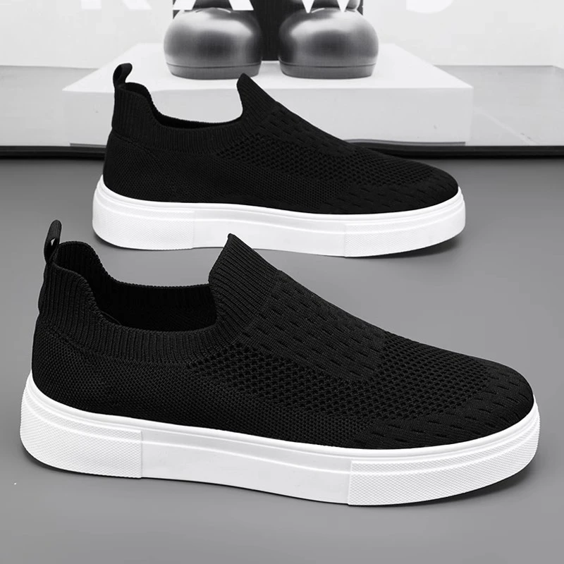 男鞋夏季透气薄款2025新款一脚蹬运动休闲板鞋网面飞织老北京布鞋