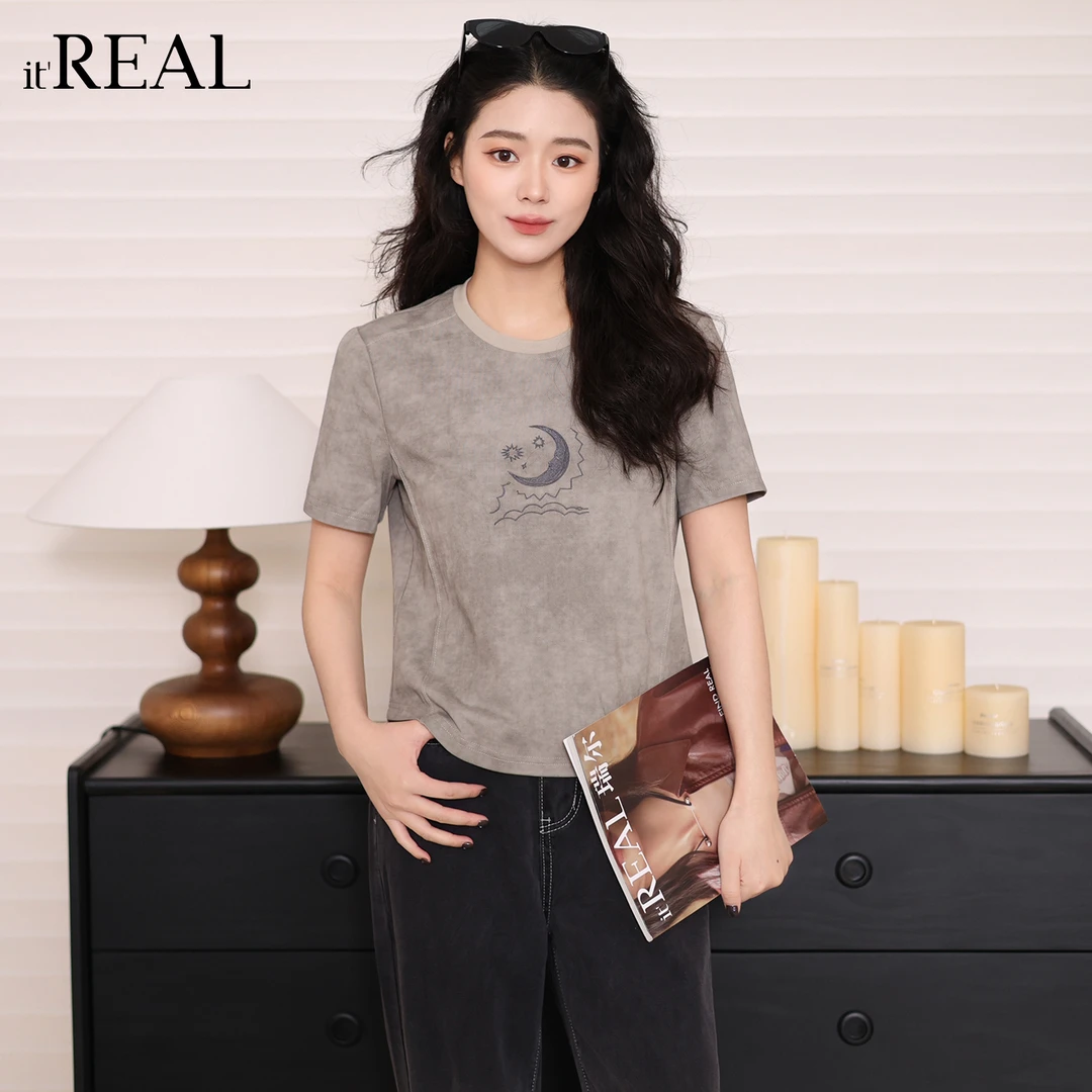 It'real瑞尔女装夏季新款T恤百搭圆领透气时尚1762101014休闲