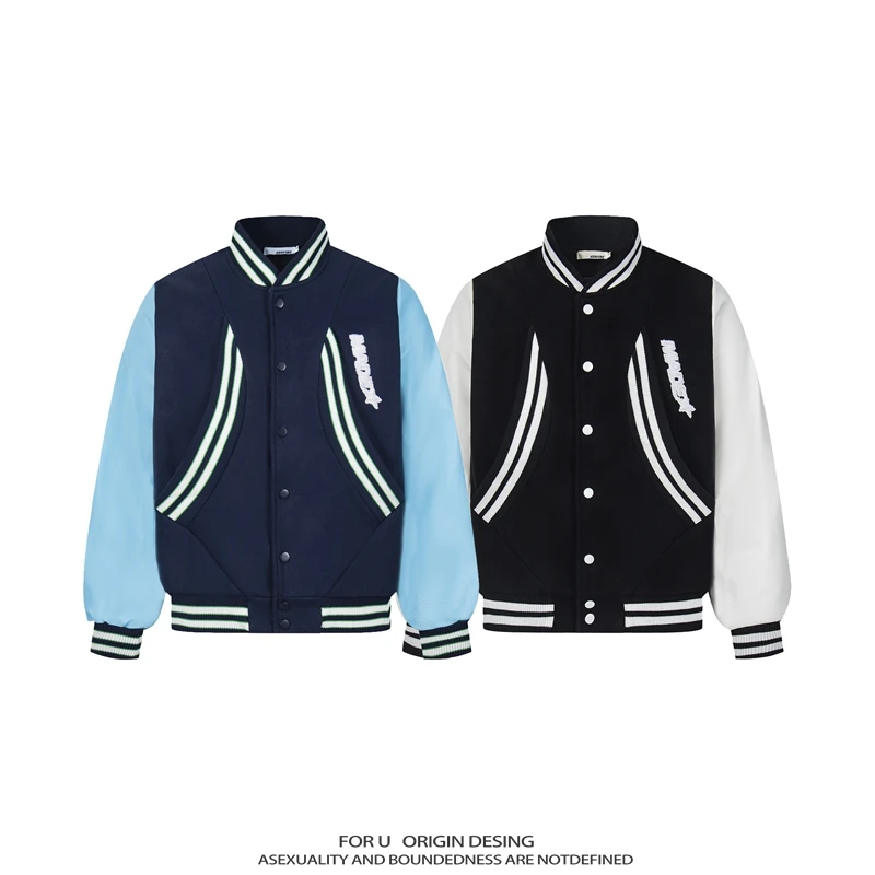 FOR U 原创美式复古休闲棒球服夹克男女秋冬季高街潮牌外套设计感