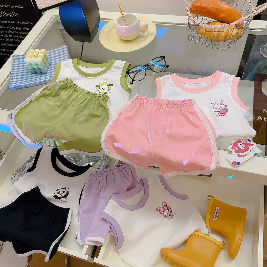 【100棉】儿童背心短裤套装夏季薄款透气宝宝高颜值家居服两件套