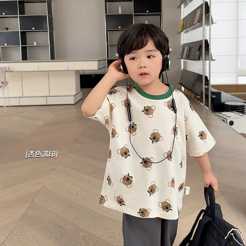 X4198满印男童卡通短袖t恤夏款夏装婴儿童装宝宝小童半袖上衣潮薄