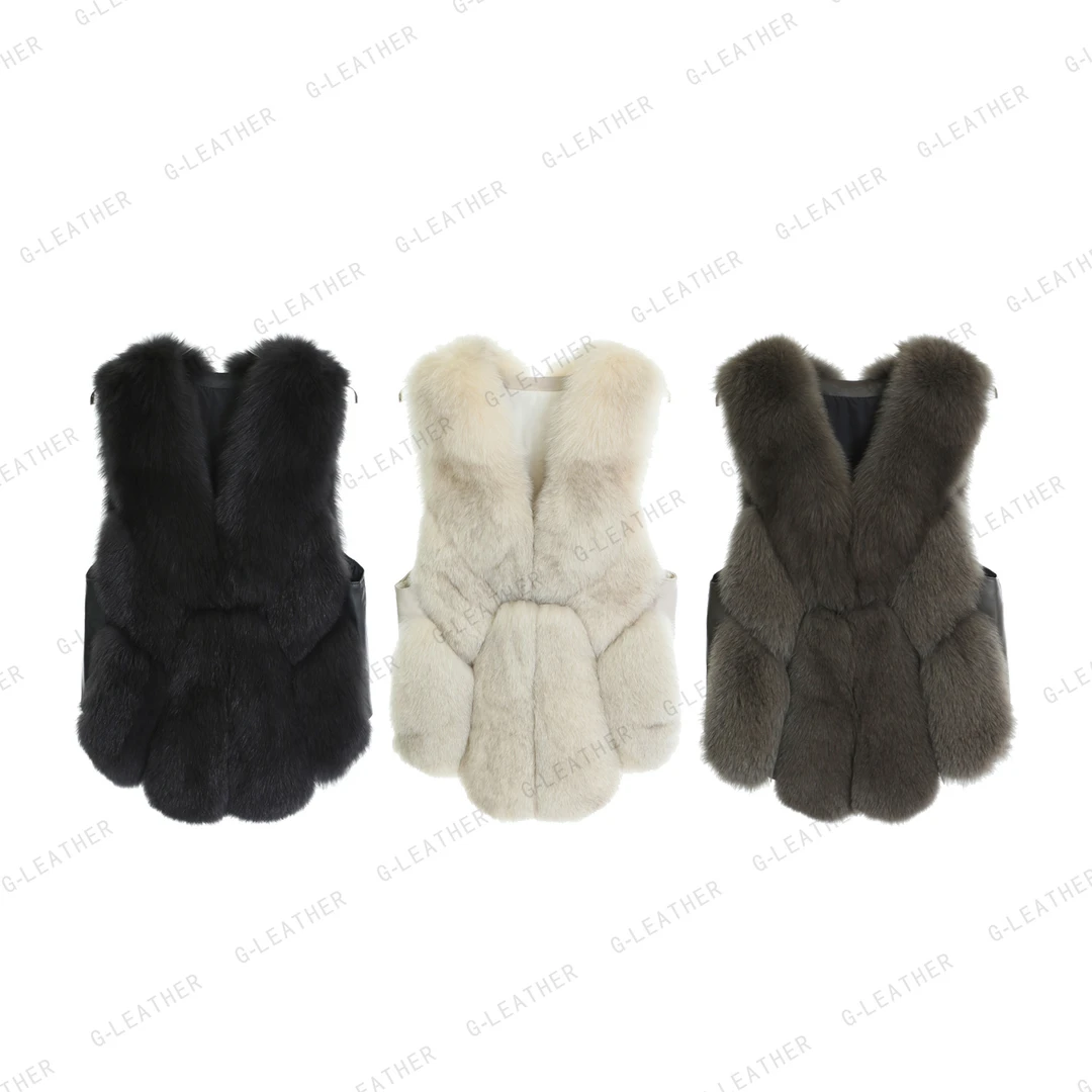 革美 时尚拼接无袖毛皮马甲外套5C2213036