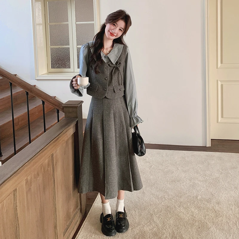 法式学院风穿搭气质马甲套装女2025秋季大方得体百褶半身裙三件套