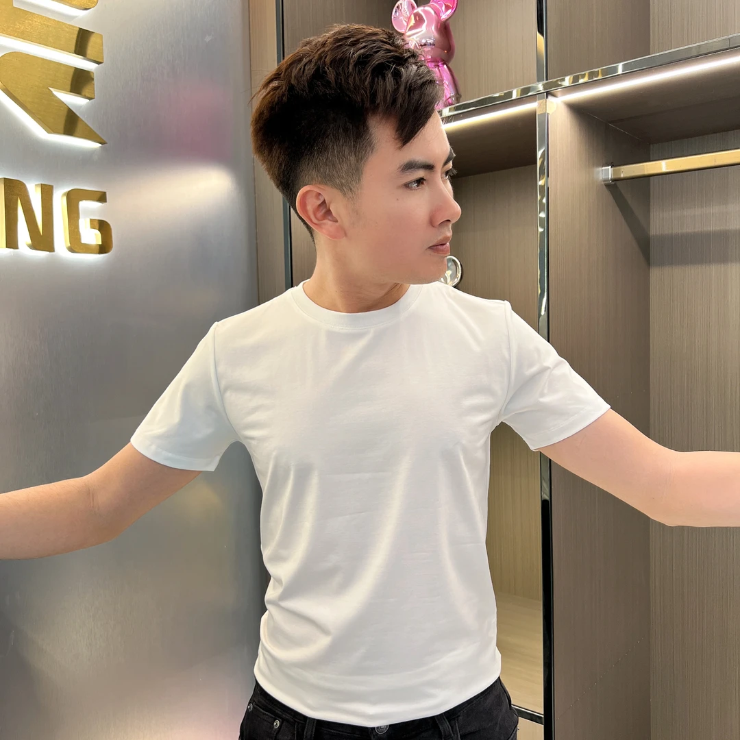 2025夏季新款男士百搭纯色圆领短袖T恤时尚潮流修身上衣-H222#