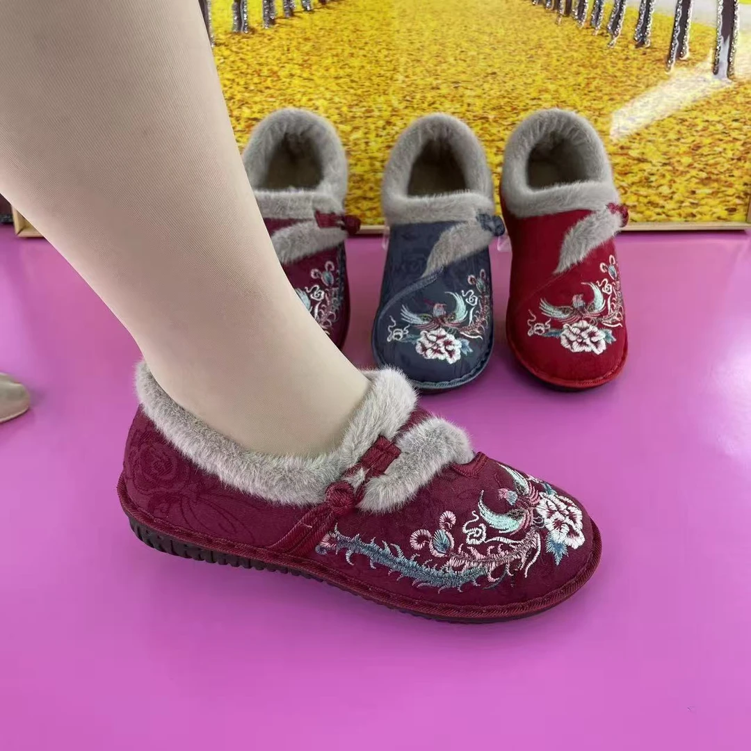 布鞋低跟保暖防滑圆头女冬季素面老人鞋女鞋舒适女士软底妈妈鞋