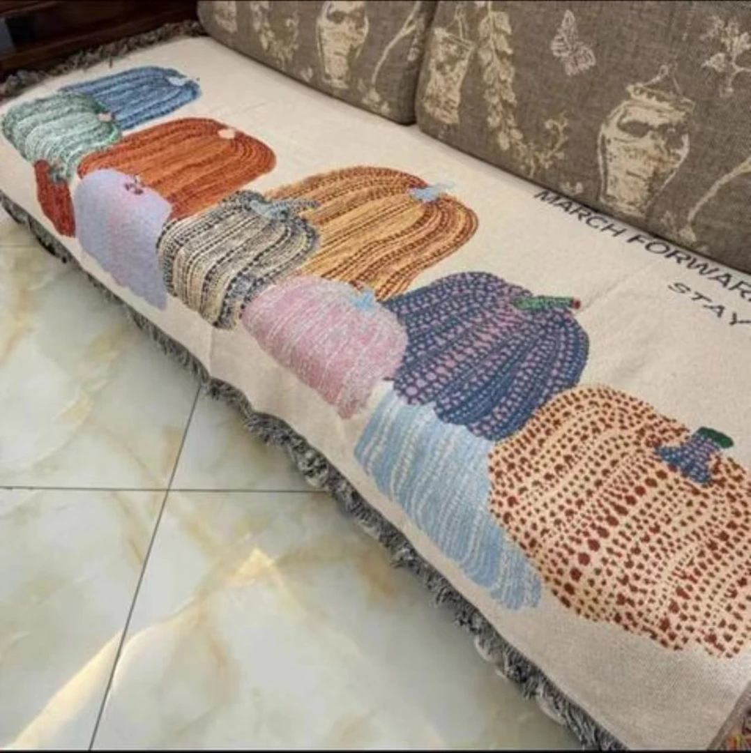 大南瓜沙巾带流苏尺寸90.240（沙发巾缩水介意慎拍）