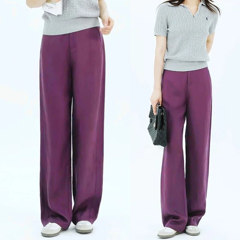 天丝亚麻窄版阔腿裤女夏季高腰薄款垂感直筒棉麻休闲透气冰丝裤子