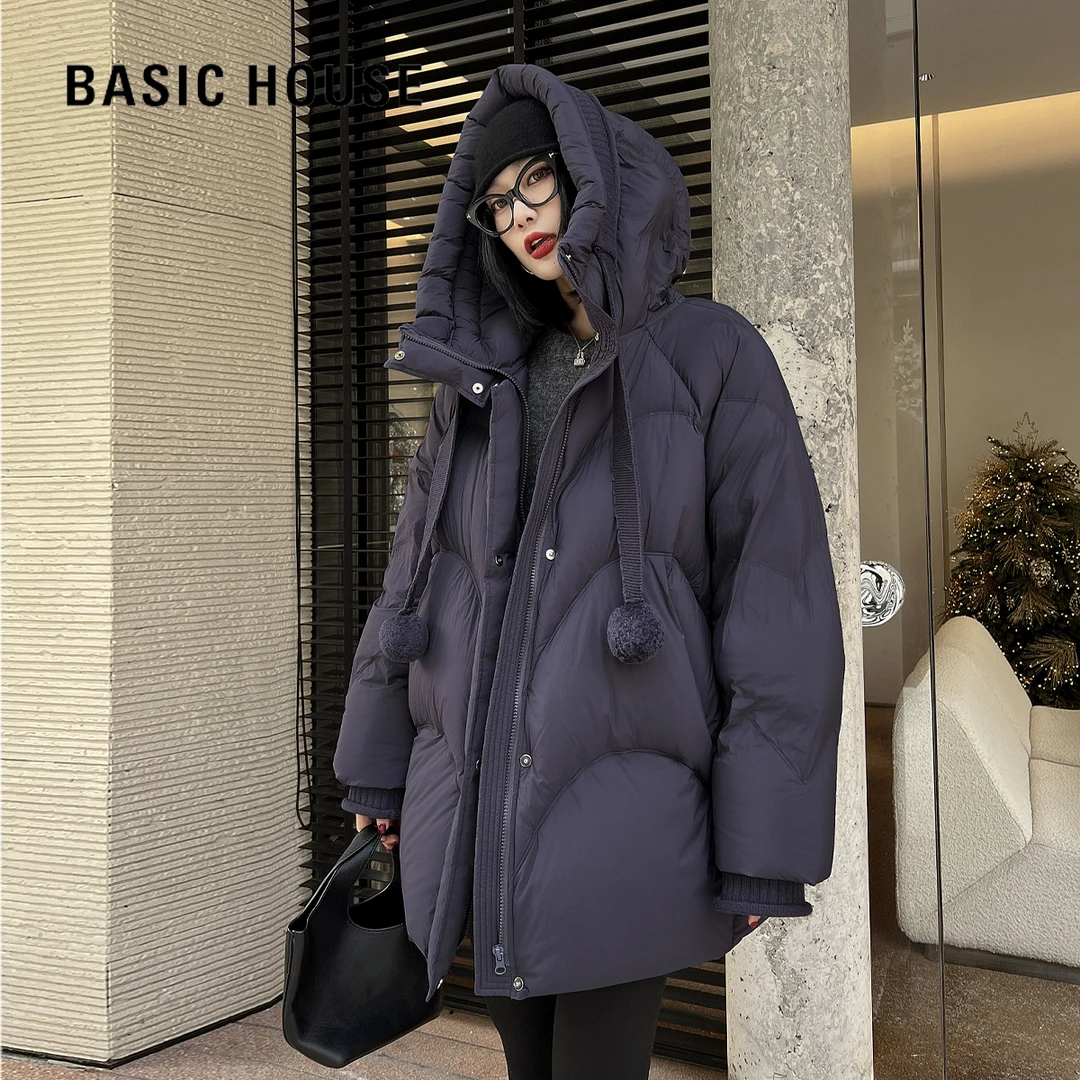 【赵老板专属7672】Basic House/百家好时尚连帽保暖羽绒服90白鸭绒