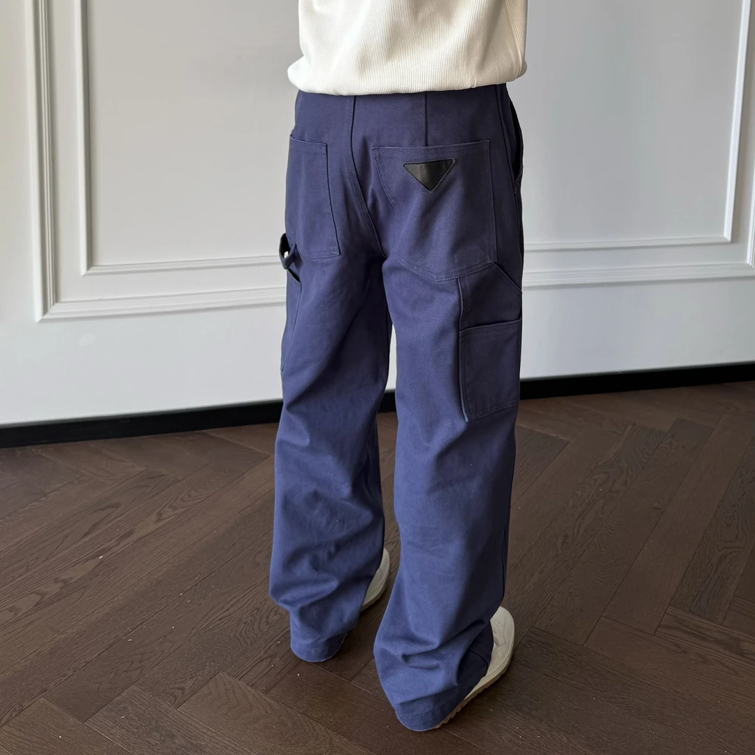 ''TZG''16盎司珠地帆布棉三本针高色牢度重磅法工蓝长裤