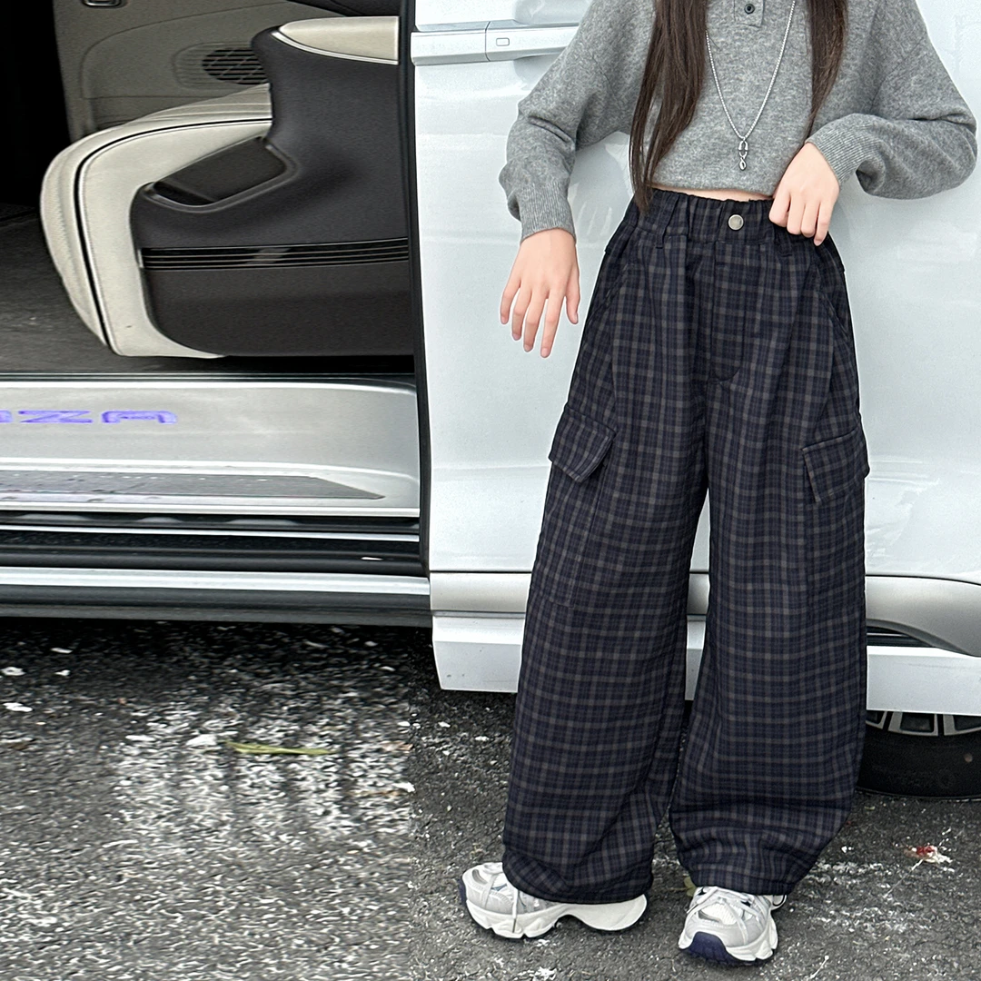 女童秋冬加绒裤子2025新款儿童休闲弯刀牛仔裤中大童加厚保暖冬装