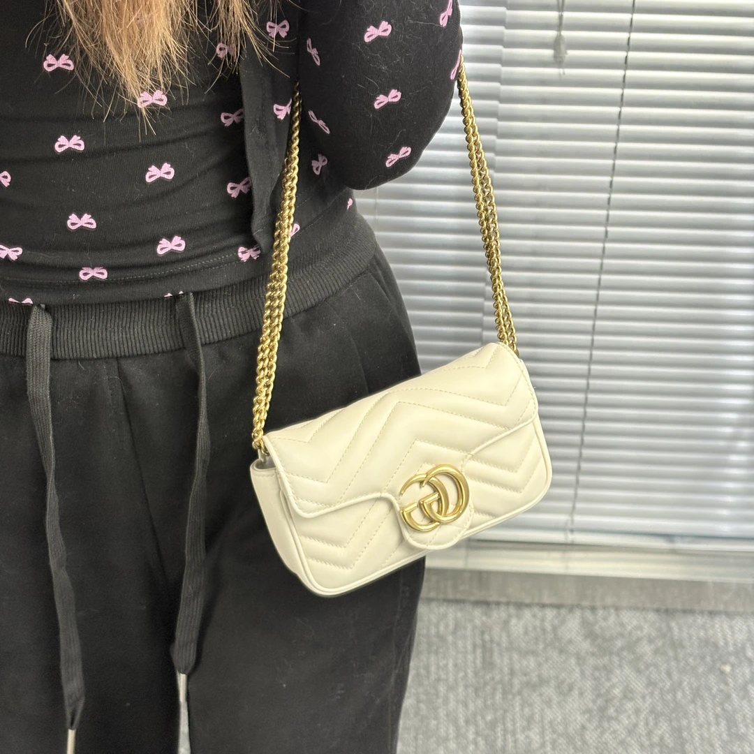 95新 GUCCI/古驰 白金mini马蒙斜挎包jx