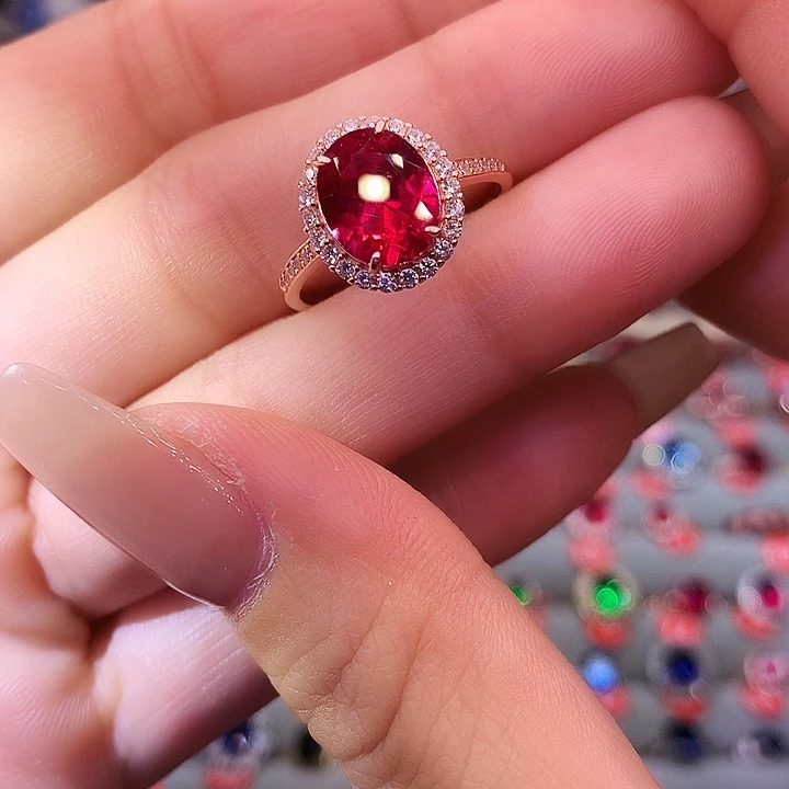 红宝石戒指银S925镶嵌