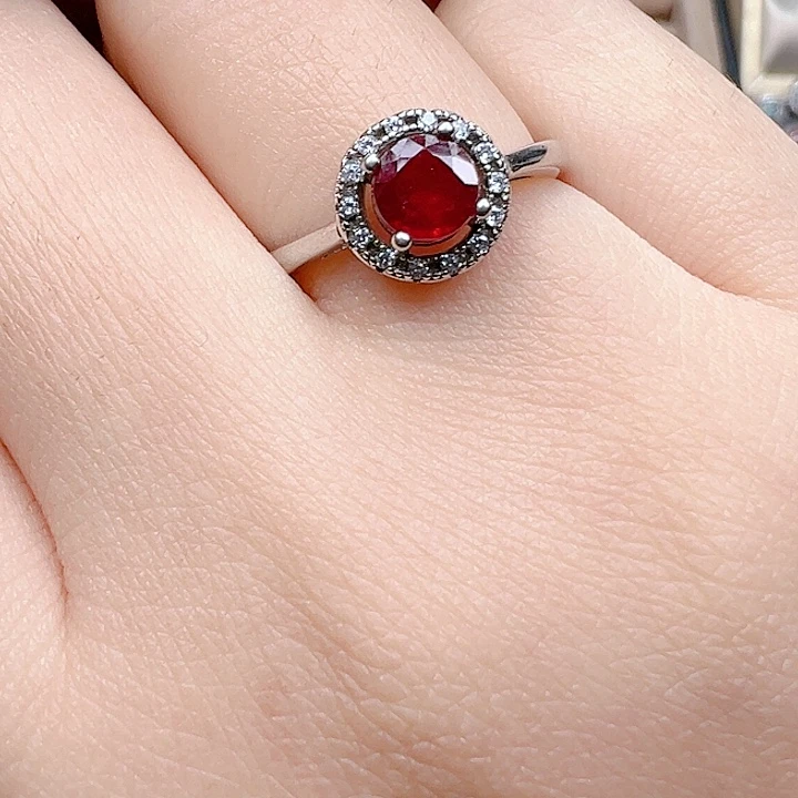 戒指银S925镶嵌红宝石