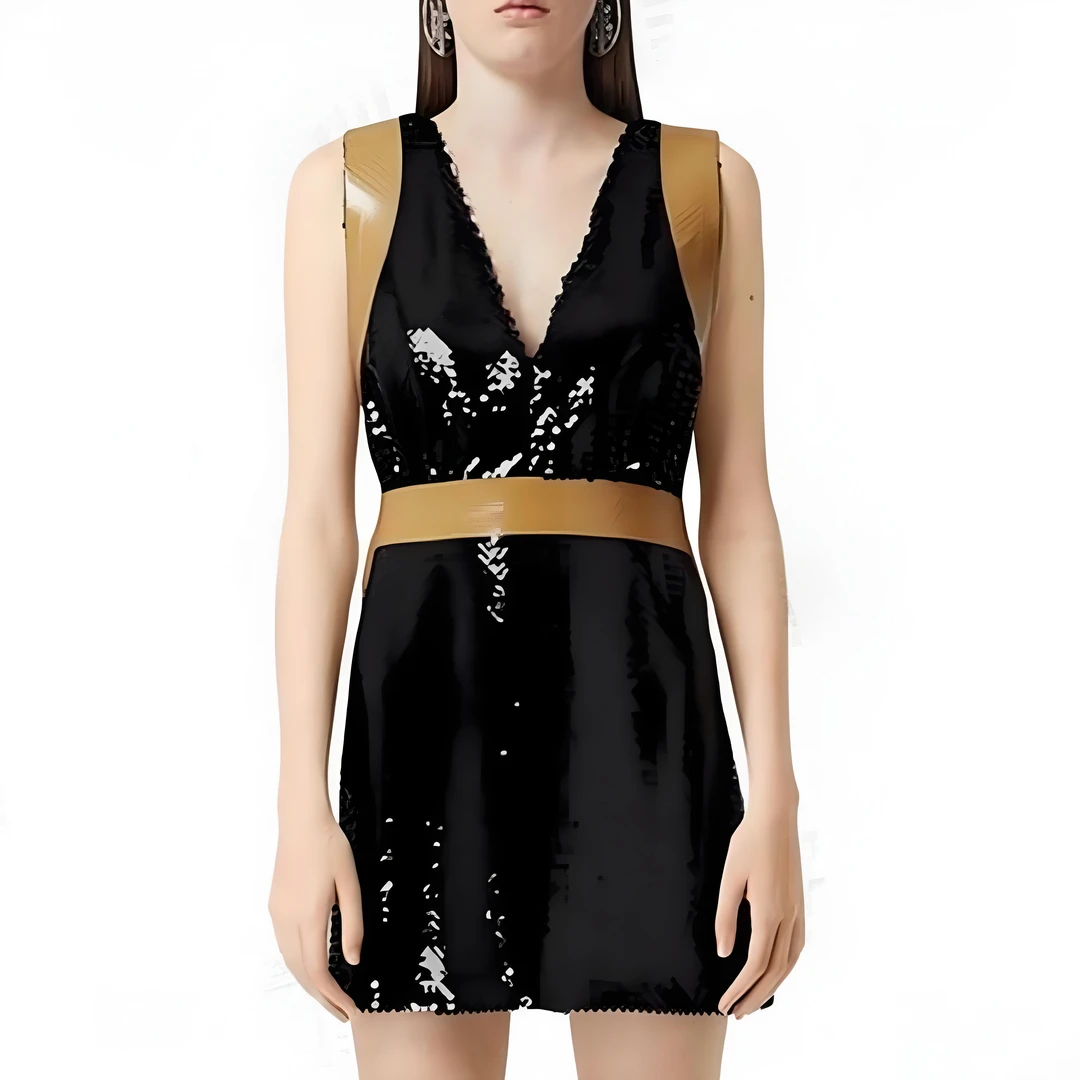 未使用 BURBERRY/博柏利 V领亮片连衣裙/38码/吊牌