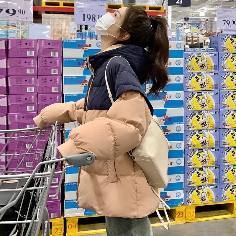 2025新款棉服女拼接短款纯色常规款宽松型休闲保暖外套