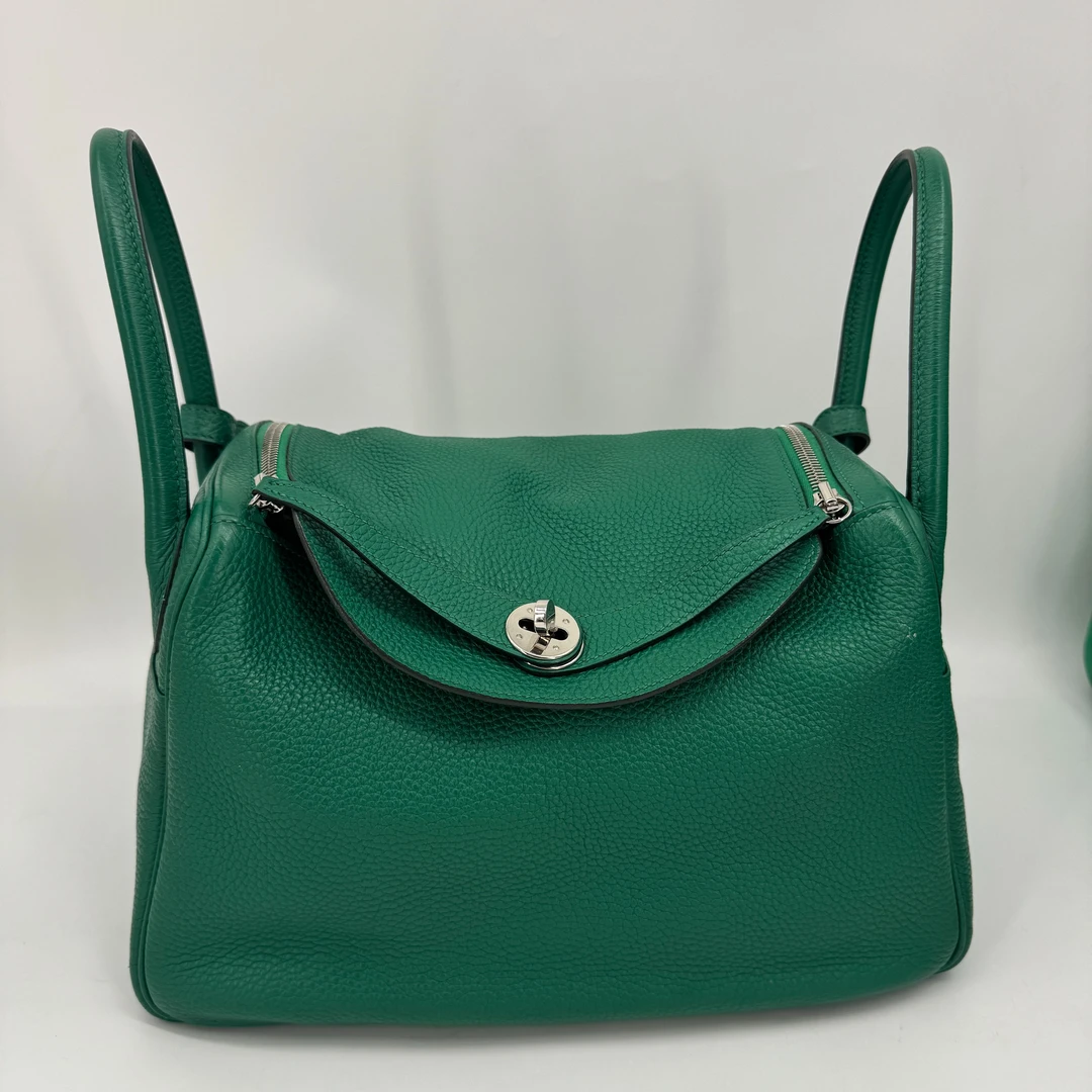 99新 Hermes/爱马仕 爱马仕LINDY30丝绒绿银扣C单肩包8767053