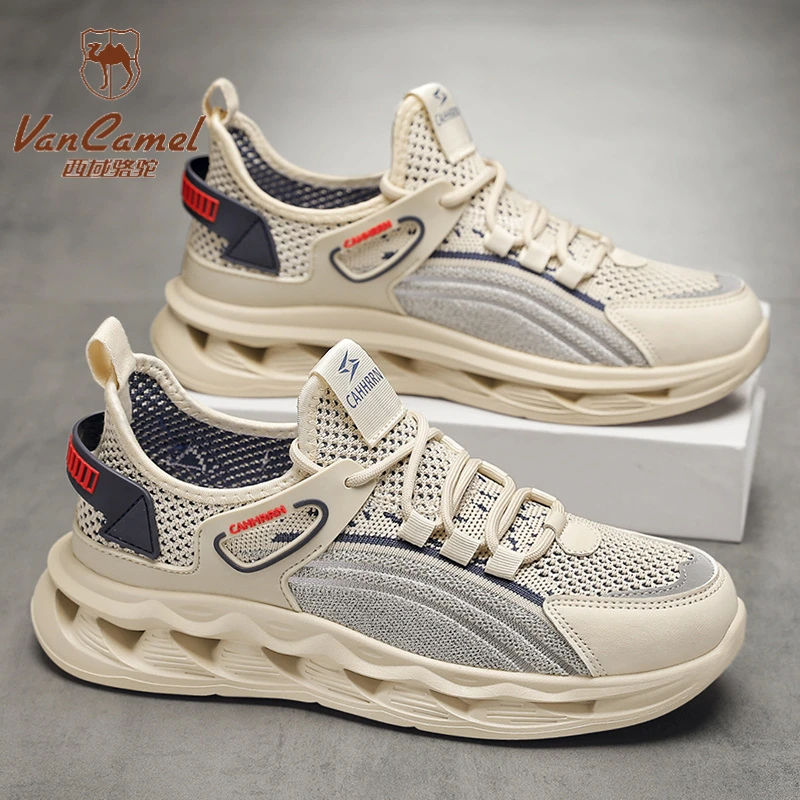 西域骆驼新款男士飞织透气网面鞋百搭休闲户外运动鞋跑步男鞋百搭