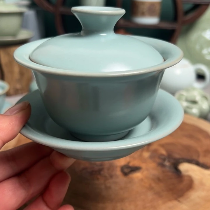 杯仿古釉手工三才盖碗一级