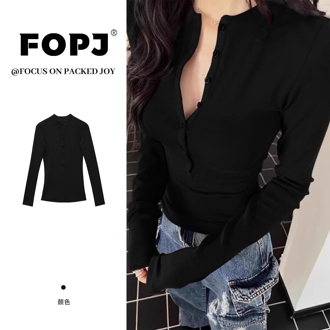 FOPJ美式休闲洋气内搭女内衬打底衫纯色百搭春秋季气质高级感上衣