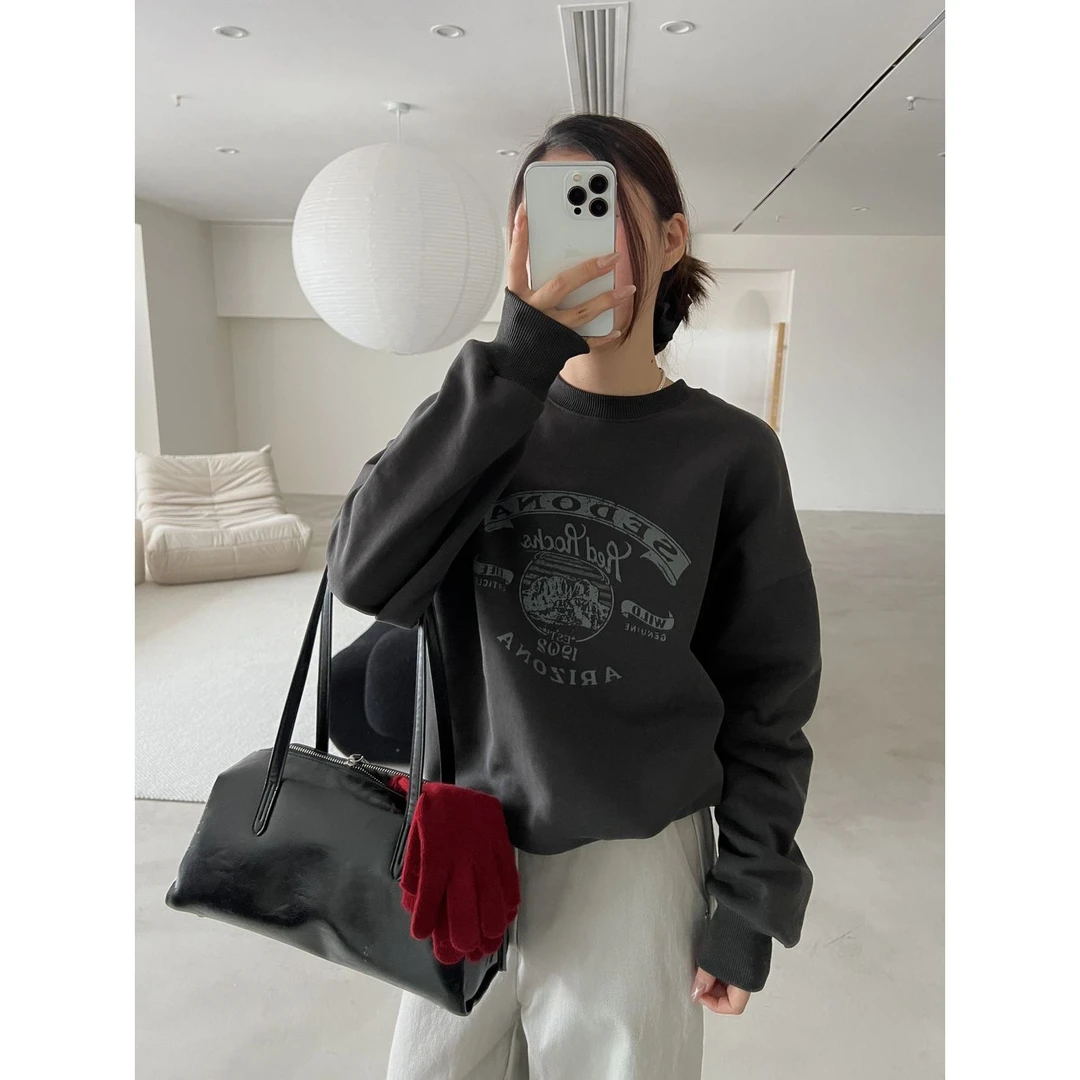 J-70050#UPONE#【加厚绒】韩系简约圆领字母印花长袖卫衣（福利）