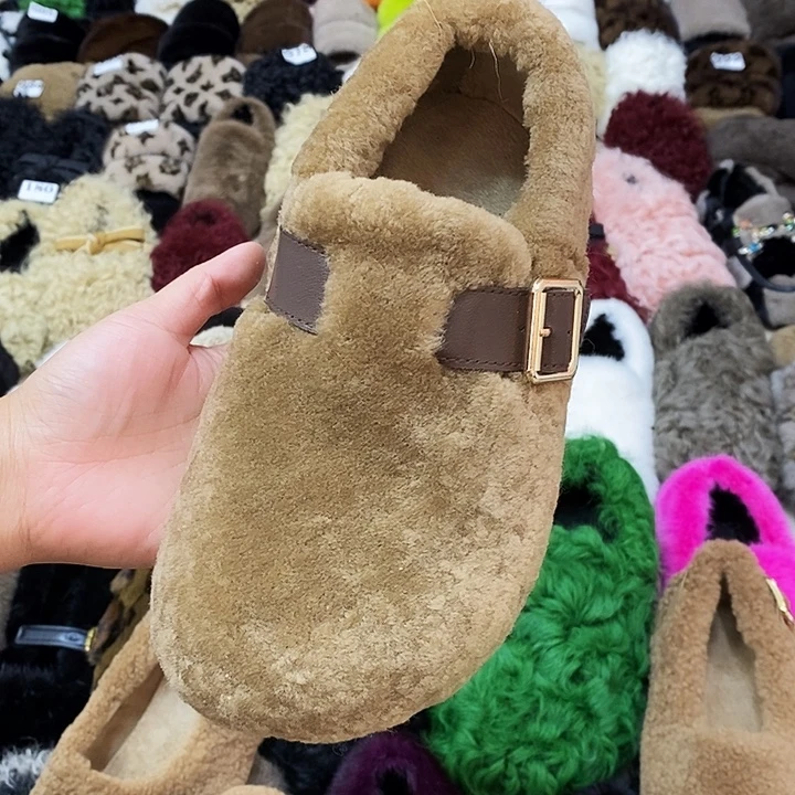 松糕鞋黄牛剖层皮革羊毛博肯36码