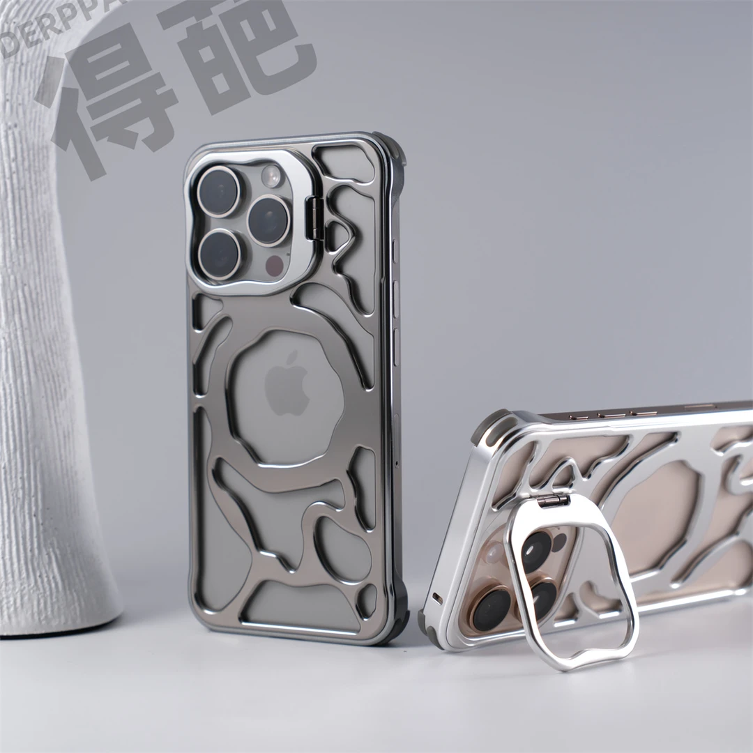 得葩无边框金属散热带支架苹果16promax磁吸手机壳iphone15/14/13