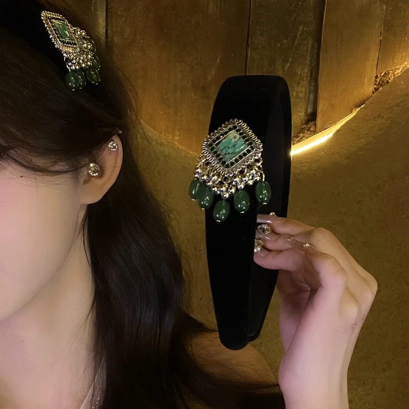 神秘复古民族风高颅顶流苏吊坠发箍小众高级宫廷风发饰