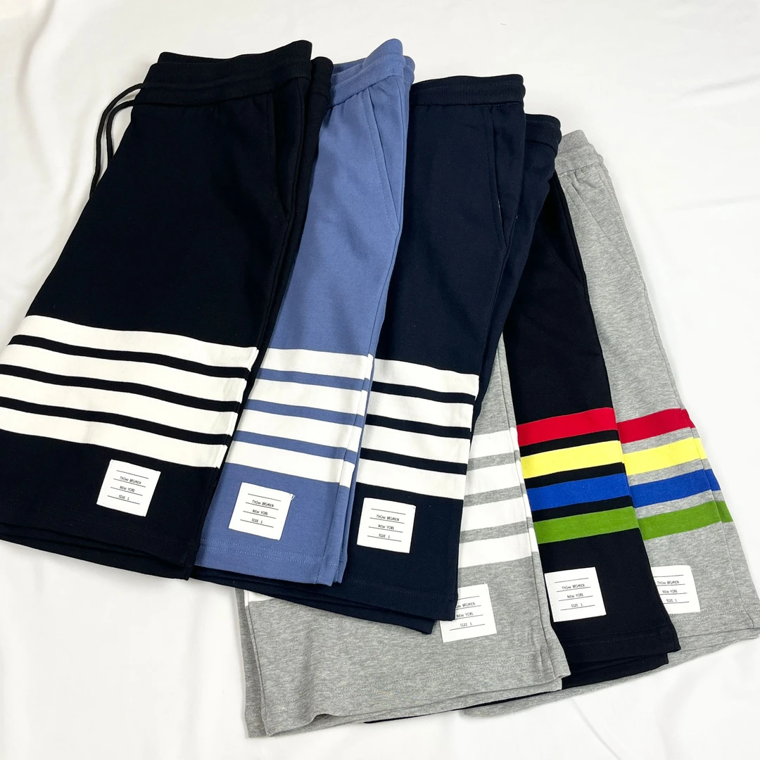 THGW BRGMEN夏季潮牌TB中裤针织彩条四道杠百搭男女情侣款五分裤
