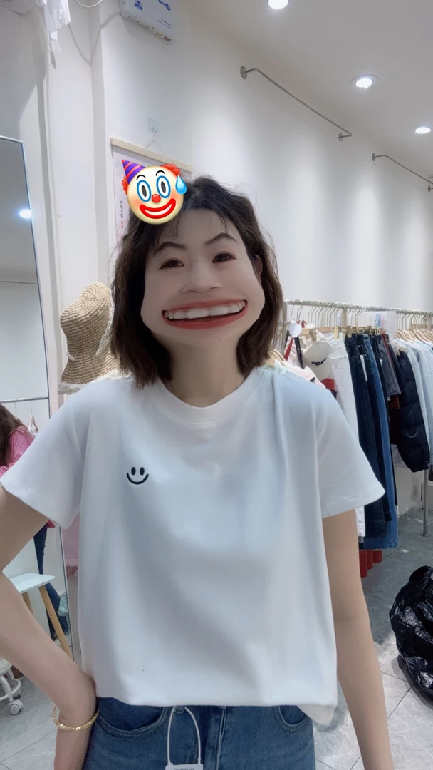 笑脸正肩棉短袖t恤女2025新款时尚百搭显瘦上衣薄款打底衫夏季