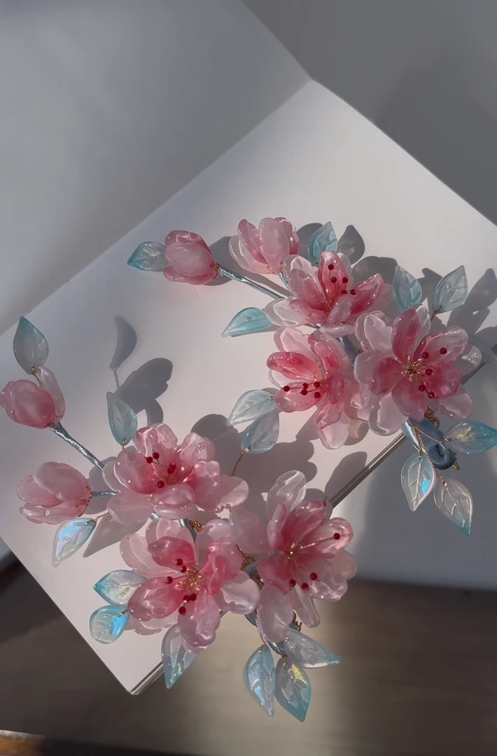 原创(西府海棠)海棠花琉璃发饰汉服配饰古风发饰