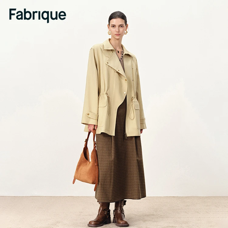 【贤哥专享】Fabrique新品杏仁黄偏门襟抽绳收腰休闲工装短款风衣