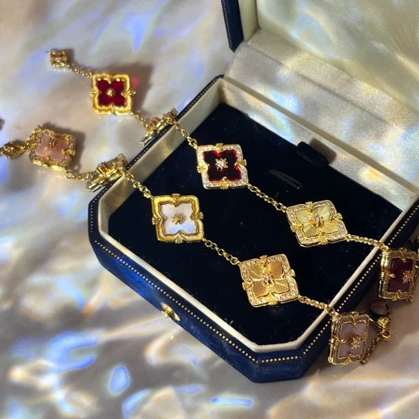 铜合金贝壳手链 B0607 意大利拉丝工艺五花菱形手链